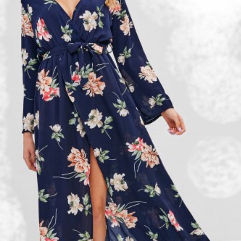 Floral Long Sleeve Flowing Maxi Dress
